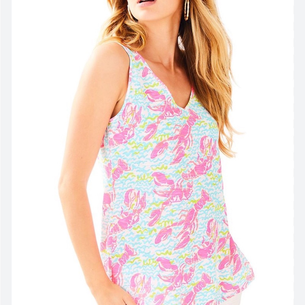 Women’s Pink Patterned V-Neck Lobster Tank
